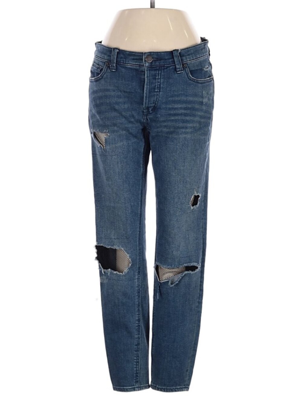 Free People Blue Stretch Fishnet Crop Skinny Jeans - Size 25/US Size 0